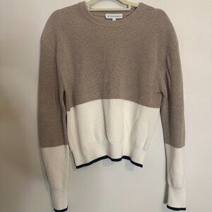 White + Warren Colorblock Cotton Silk Crew Neck Sweater Quiet Luxury - Small